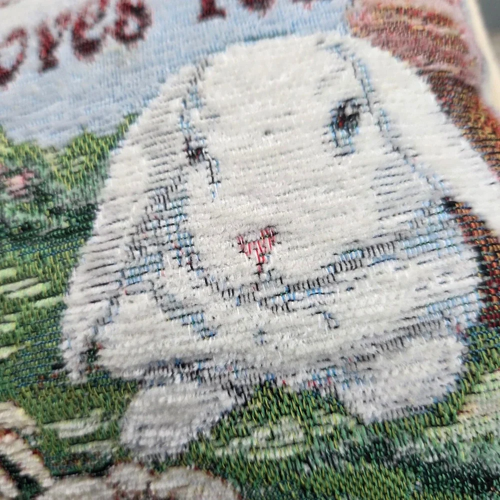 Vintage‎ Tapestry Bunny Accent Pillow Some Bunny Loves You Easter Decor 12x8